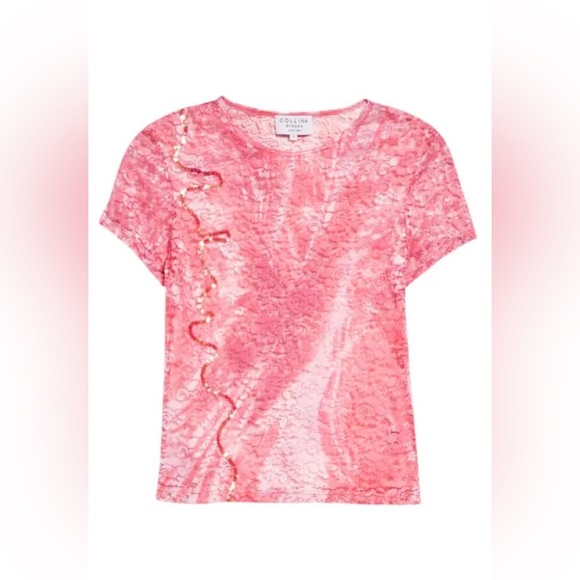 Collina Strada Sequin Cardio Lace Shrunken T-Shirt Multiple Sizes - Picture 2 of 8